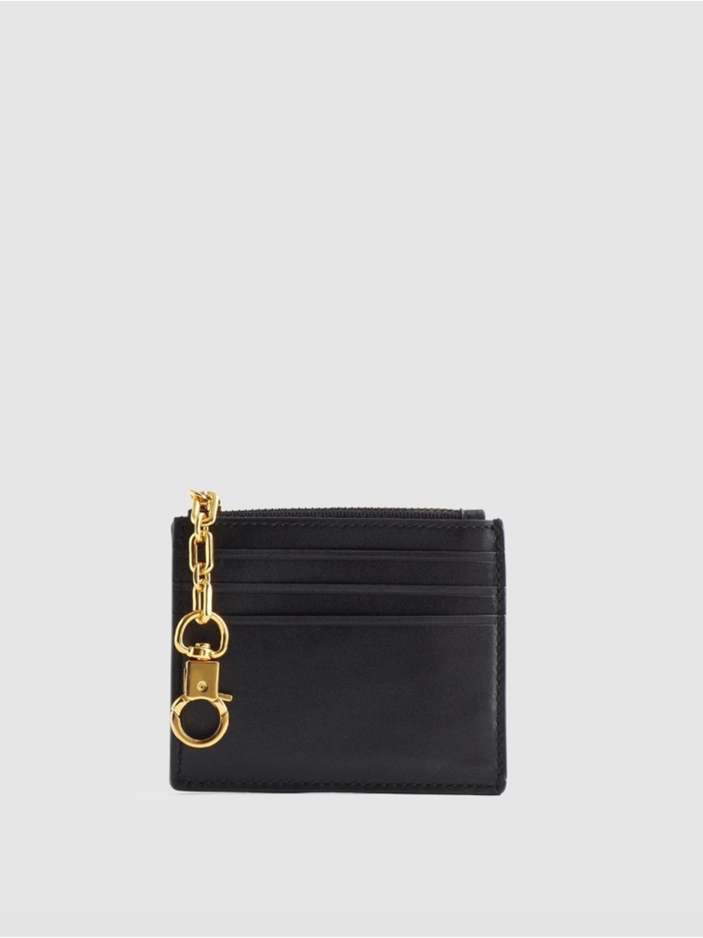 NWT/ Madewell Black Leather Zip Card Case Wallet with Gold Chain Accent